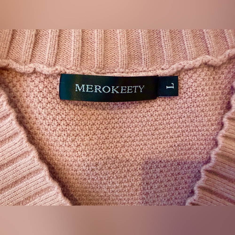 Merokeety Blush Pink Exposed Hem Sleeve Ribbed Stretchy Button-Up Cardigan Large - Picture 15 of 15